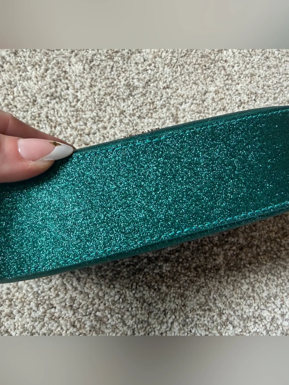 Kate Spade New York green glitter crossbody bag and card holder set